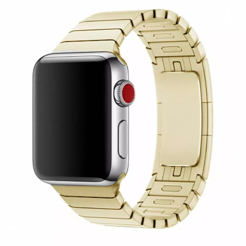 Блочный браслет для Apple watch 38/40mm, (Нержавеющая сталь, особая застёжка «бабочка») (Золото)