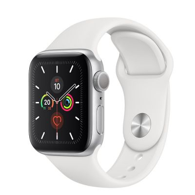Часы Apple Watch Series 5 40 мм, корпус из алюминия серебристого цвета, спортивный ремешок белого цвета