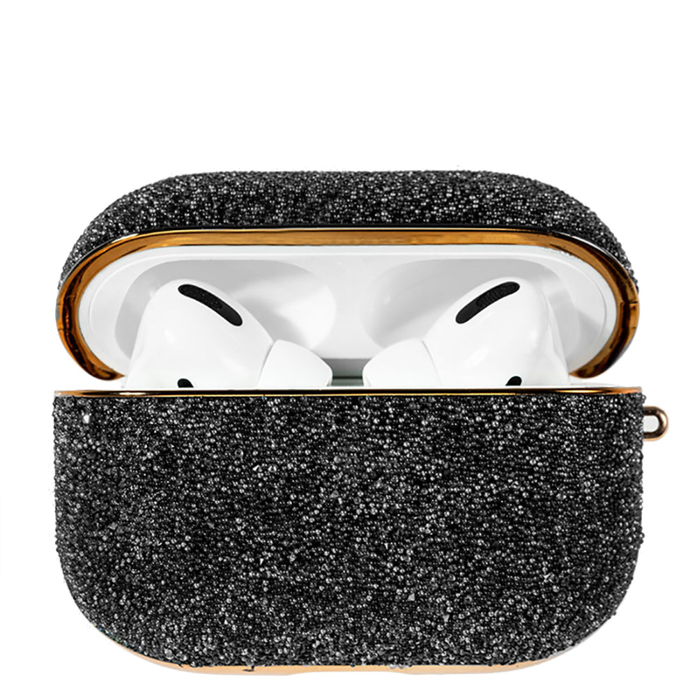 Чехол Kingxbar Crystal Fabric для Apple AirPods Pro Черно-золотой