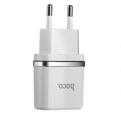 Сетевое зарядное устройство HOCO C12 2xUSB 2,4A + Lightning кабель (Белая)