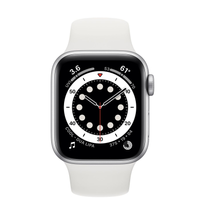 Часы Apple Watch Series 6 40 мм, корпус из алюминия серебристого цвета, спортивный ремешок белого цвета