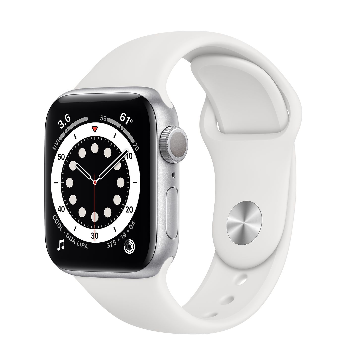 Часы Apple Watch Series 6 40 мм, корпус из алюминия серебристого цвета, спортивный ремешок белого цвета