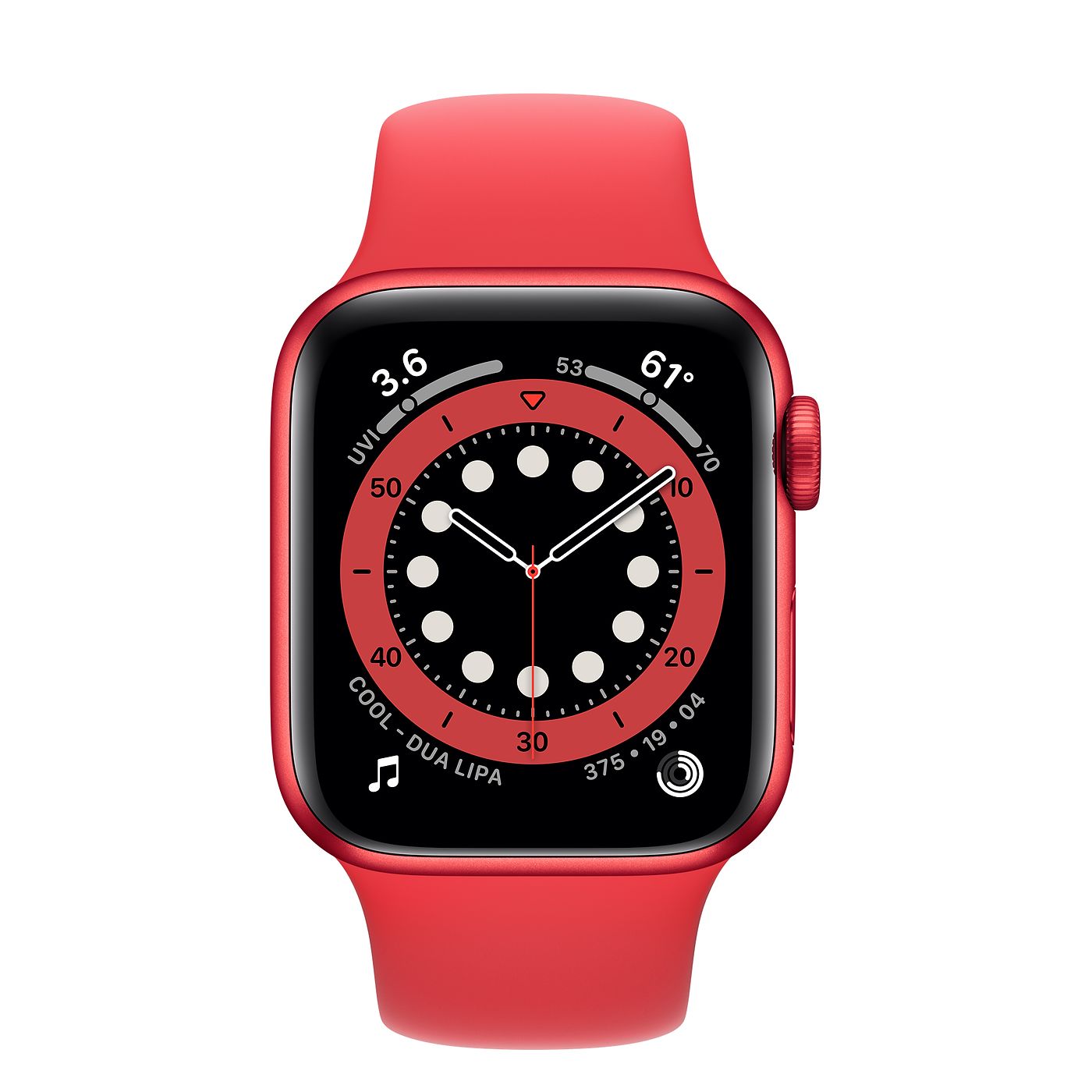 Часы Apple Watch Series 6 44 мм, корпус из алюминия цвета (PRODUCT)RED, спортивный ремешок красного цвета