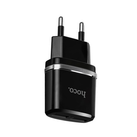 Сетевое зарядное устройство HOCO C12 2xUSB 2,4A + Lightning кабель (Черная)