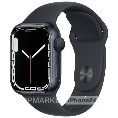 Умные часы  Apple Watch Series 7 41 мм, корпус из алюминия цвета «тёмная ночь», спортивный ремешок «тёмная ночь» РСТ