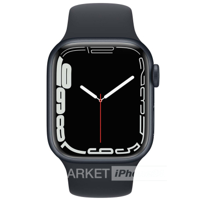 Часы Apple Watch Series 7 45 мм, корпус из алюминия цвета «Темная ночь», спортивный ремешок «Темная ночь» (для других стран)