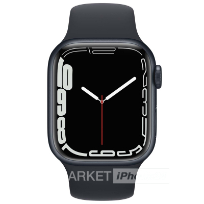 Часы Apple Watch Series 7 41 мм, корпус из алюминия цвета «Тёмная ночь», спортивный ремешок «Тёмная ночь» (для других стран)