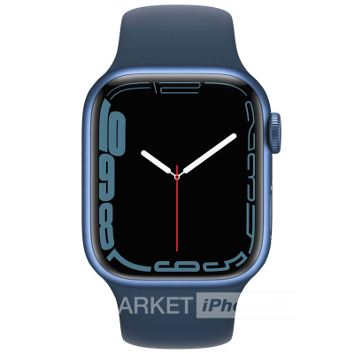 Часы Apple Watch Series 7 41 мм, корпус из алюминия синего цвета, спортивный ремешок «Синий омут» (для других стран)