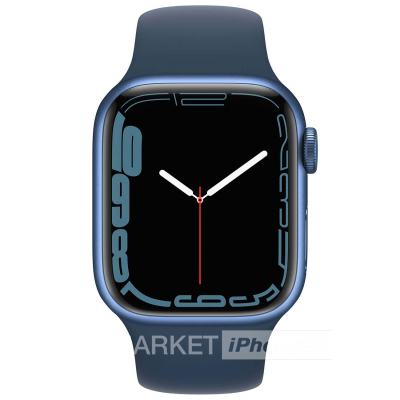 Часы Apple Watch Series 7 45 мм, корпус из алюминия синего цвета, спортивный ремешок «Синий омут» (для других стран)