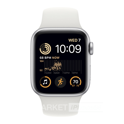 Часы Apple Watch SE 2022 GPS 40 мм, алюминий серебристого цвета, спортивный ремешок белого цвета (для других стран)