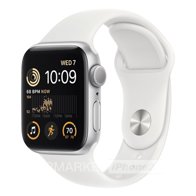 Часы Apple Watch SE 2022 GPS 44 мм, алюминий серебристого цвета, спортивный ремешок белого цвета (для других стран)