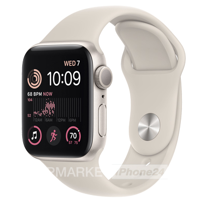 Часы Apple Watch SE 2022 GPS 40 мм, алюминий цвета «Сияющая звезда», спортивный ремешок S/M  цвета «Сияющая звезда» (для других стран)