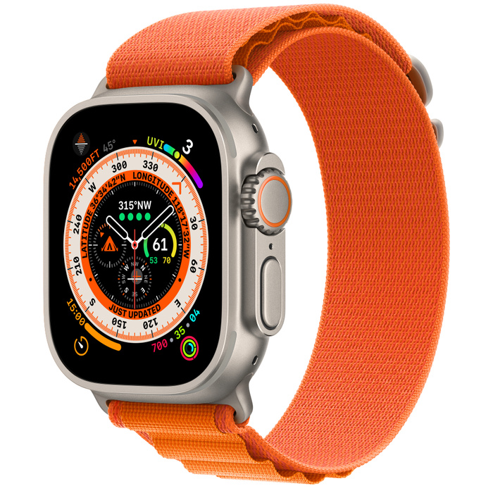 Часы Apple Watch Ultra 49 мм, корпус из титана ремешок Alpine Loop оранжевый L (для других стран)