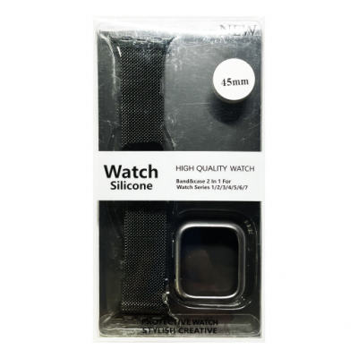 Ремешок Apple Watch 45mm Milanese Loop+бампер (Черный)