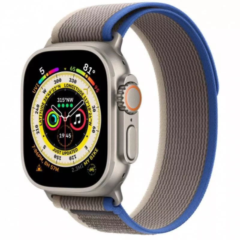 Часы Apple Watch Ultra 49 мм, корпус из титана ремешок Trail Loop сине-серый M/L (для других стран)