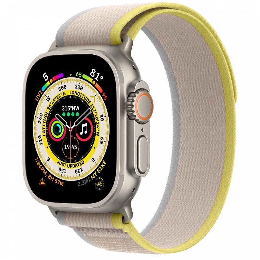 Часы Apple Watch Ultra 49 мм, корпус из титана ремешок Trail Loop жёлто-бежевый S/M (для других стран)