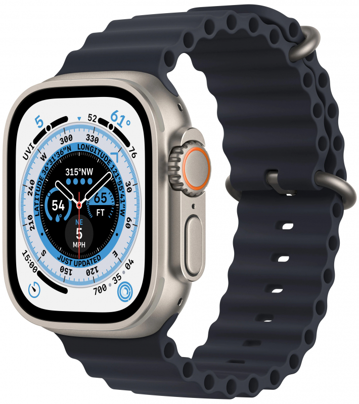 Часы Apple Watch Ultra 49 мм, корпус из титана ремешок Ocean Band Темная ночь (для других стран)