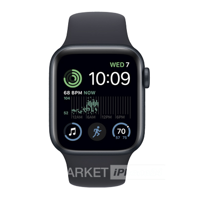 Часы Apple Watch SE 2022 GPS 40 мм, алюминий цвета «Тёмная ночь», спортивный ремешок S/M цвета «Тёмная ночь»  (для других стран)