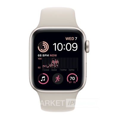 Часы Apple Watch SE 2022 GPS 40 мм, алюминий цвета «Сияющая звезда», спортивный ремешок M/L цвета «Сияющая звезда» (для других стран)