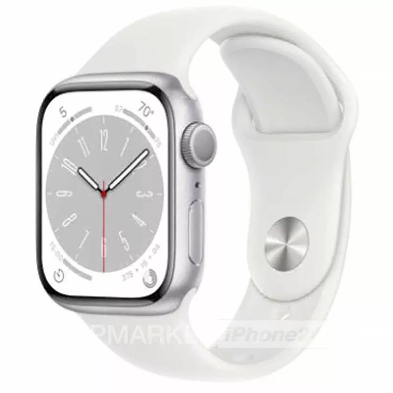 Часы Apple Watch Series 8 41 мм, корпус из алюминия серебристого цвета, спортивный ремешок белого цвета (для других стран)