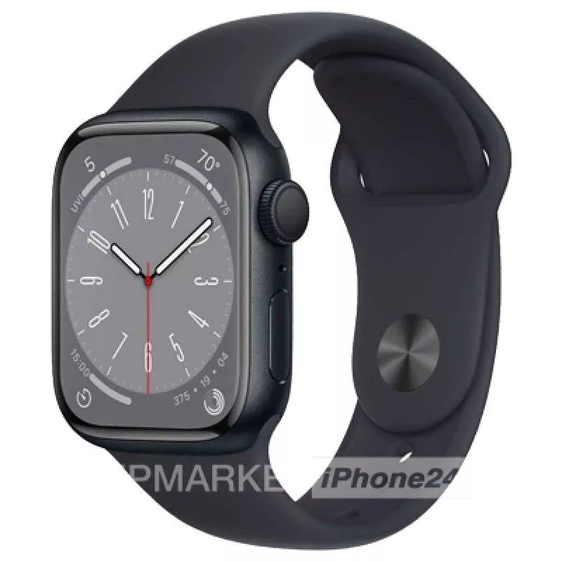 Часы Apple Watch Series 8 45 мм, корпус из алюминия цвета «Тёмная ночь», спортивный ремешок S/M цвета «Тёмная ночь» (для других стран)