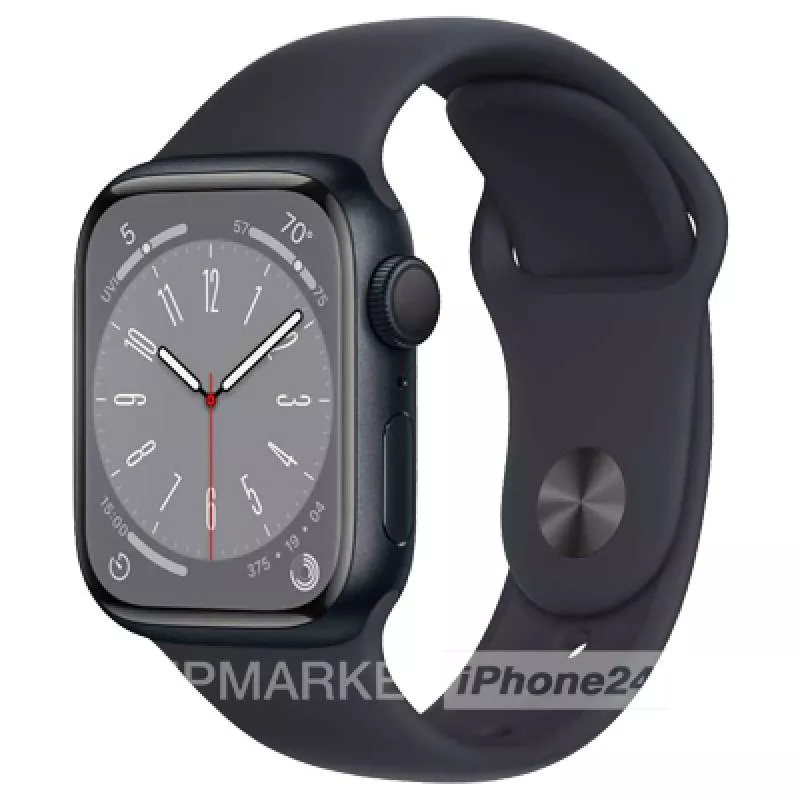 Часы Apple Watch Series 8 45 мм, корпус из алюминия цвета «Тёмная ночь», спортивный ремешок S/M цвета «Тёмная ночь» (для других стран)