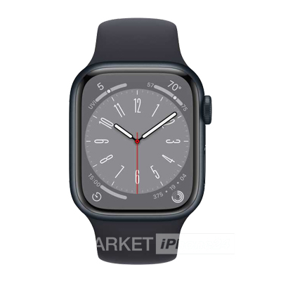 Часы Apple Watch Series 8 45 мм, корпус из алюминия цвета «Тёмная ночь», спортивный ремешок S/M цвета «Тёмная ночь» (для других стран)