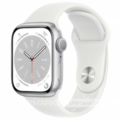 Часы Apple Watch Series 8 41 мм, корпус из алюминия серебристого цвета, спортивный ремешок S/M белого цвета (для других стран)