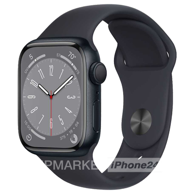 Часы Apple Watch Series 8 41 мм, корпус из алюминия цвета «Тёмная ночь», спортивный ремешок S/M «Тёмная ночь» (для других стран)
