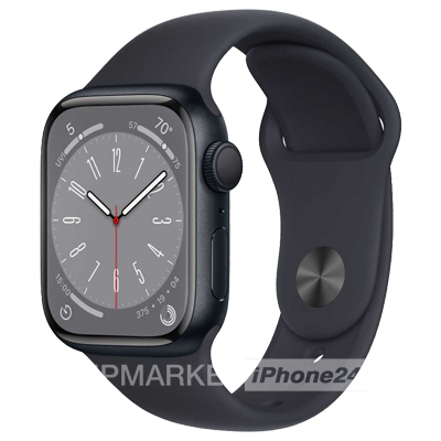 Часы Apple Watch Series 8 41 мм, корпус из алюминия цвета «Тёмная ночь», спортивный ремешок M/L «Тёмная ночь» (для других стран)
