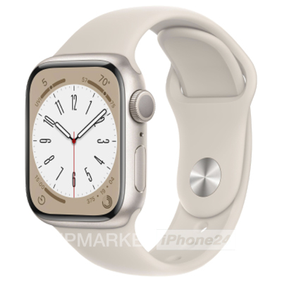 Часы Apple Watch Series 8 41 мм, корпус из алюминия цвета «Сияющая звезда», спортивный ремешок S/M цвета «Сияющая звезда» (для других стран)