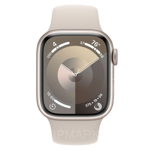 Часы Apple Watch Series 9 41 мм, корпус из алюминия цвета «Сияющая звезда», спортивный ремешок S/M цвета «Сияющая звезда» (для других стран)