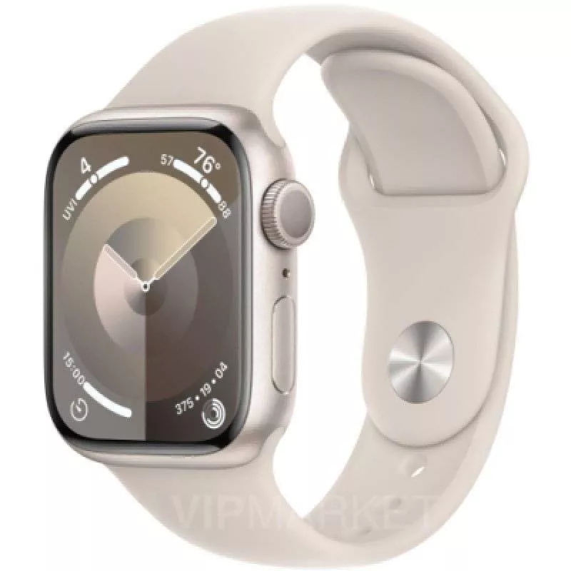 Часы Apple Watch Series 9 41 мм, корпус из алюминия цвета «Сияющая звезда», спортивный ремешок M/L цвета «Сияющая звезда» (для других стран)