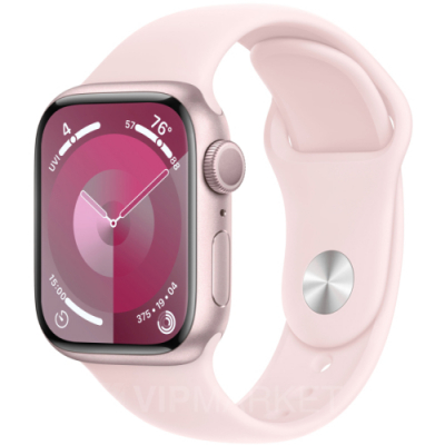 Часы Apple Watch Series 9 41 мм, корпус из алюминия розового цвета, спортивный ремешок S/M нежно розового цвета (для других стран)