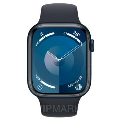 Часы Apple Watch Series 9 45 мм, корпус из алюминия цвета «Тёмная ночь», спортивный ремешок M/L «Тёмная ночь» (для других стран)
