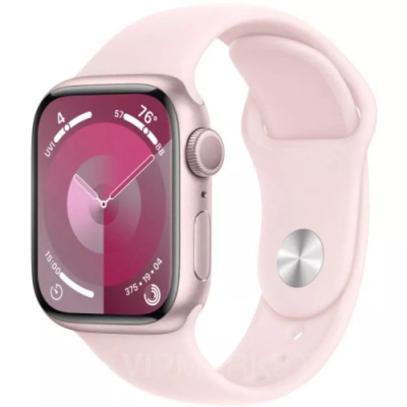Часы Apple Watch Series 9 45 мм, корпус из алюминия розового цвета, спортивный ремешок S/M нежно розового цвета (для других стран)