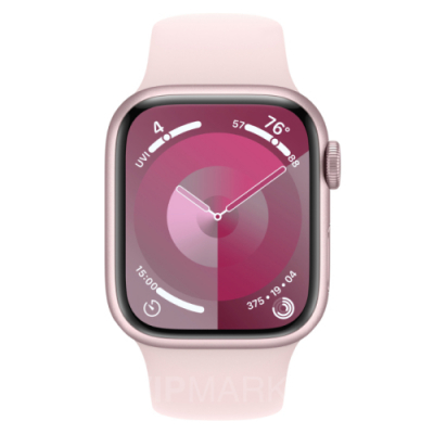 Часы Apple Watch Series 9 45 мм, корпус из алюминия розового цвета, спортивный ремешок S/M нежно розового цвета (для других стран)