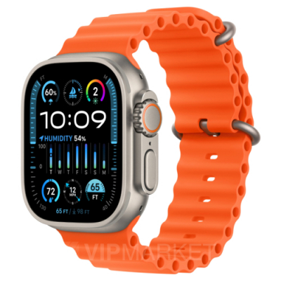 Часы Apple Watch Ultra 2 49 мм, корпус из титана, ремешок Ocean оранжевого цвета (для других стран)