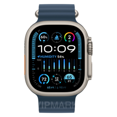 Часы Apple Watch Ultra 2 49 мм, корпус из титана, ремешок Ocean синего цвета (для других стран)