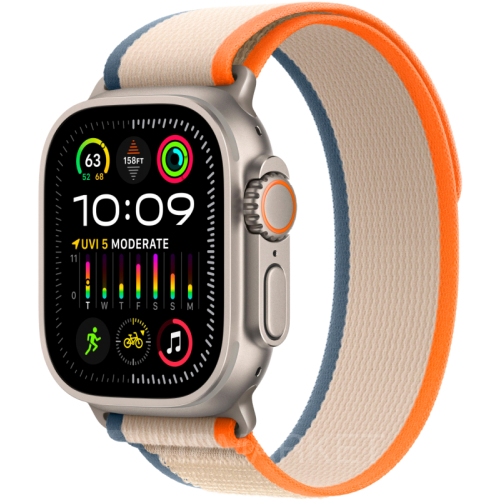Часы Apple Watch Ultra 2 49 мм, корпус из титана, ремешок Trail Loop оранжевого/бежевого цвета (для других стран)
