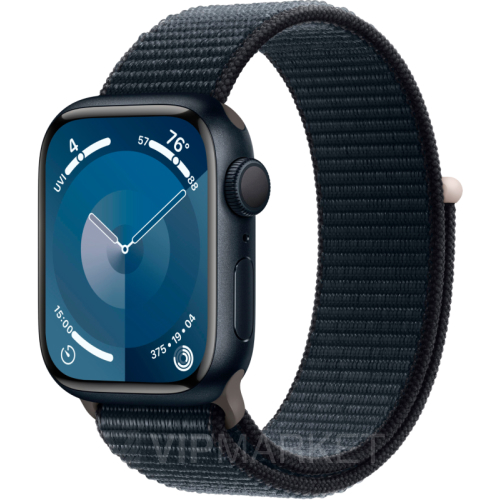 Часы Apple Watch Series 9 41 мм, корпус из алюминия цвета «Тёмная ночь», спортивный браслет цвета «Тёмная ночь» (для других стран)