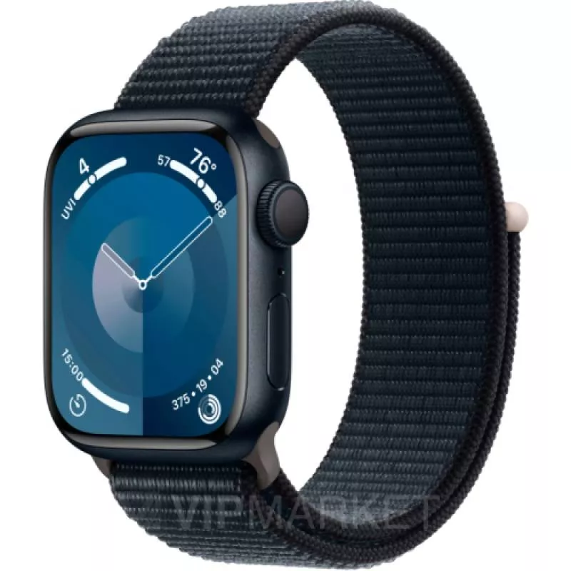 Часы Apple Watch Series 9 41 мм, корпус из алюминия цвета «Тёмная ночь», спортивный браслет цвета «Тёмная ночь» (для других стран)