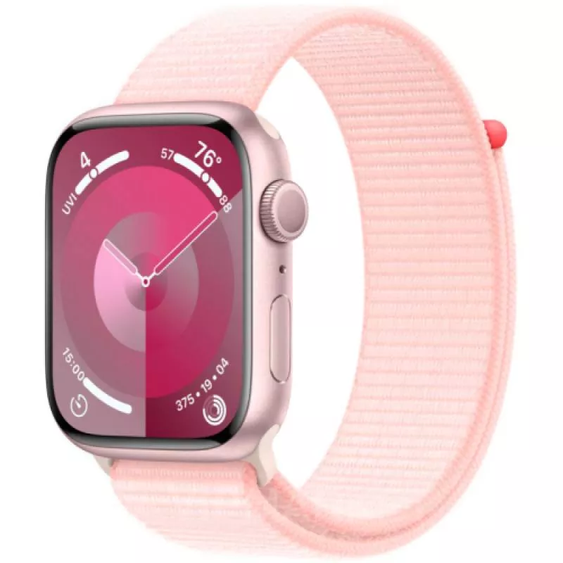 Часы Apple Watch Series 9 45 мм, корпус из алюминия розового цвета, спортивный браслет нежно-розового цвета (для других стран)