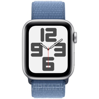 Часы Apple Watch SE 2023 40 мм,  корпус из алюминия серебристого цвета, спортивный браслет цвета «Ледяной Синий» (для других стран)