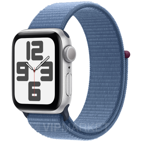 Часы Apple Watch SE 2023 44 мм,  корпус из алюминия серебристого цвета, спортивный браслет цвета «Ледяной Синий» (для других стран)