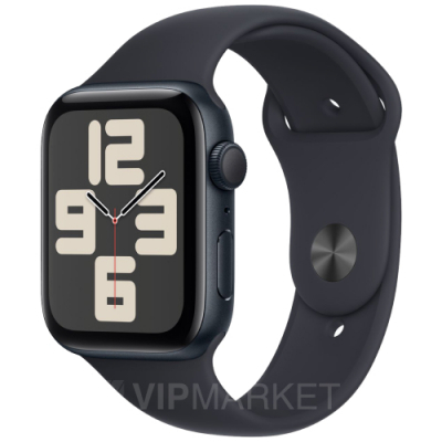 Часы Apple Watch SE 2023 44 мм, корпус из алюминия цвета «Тёмная ночь», спортивный ремешок M/L цвета «Тёмная ночь» (для других стран)