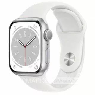Часы Apple Watch Series 8 45 мм Cellular, корпус из алюминия серебристого цвета, спортивный ремешок белого цвета (для других стран)