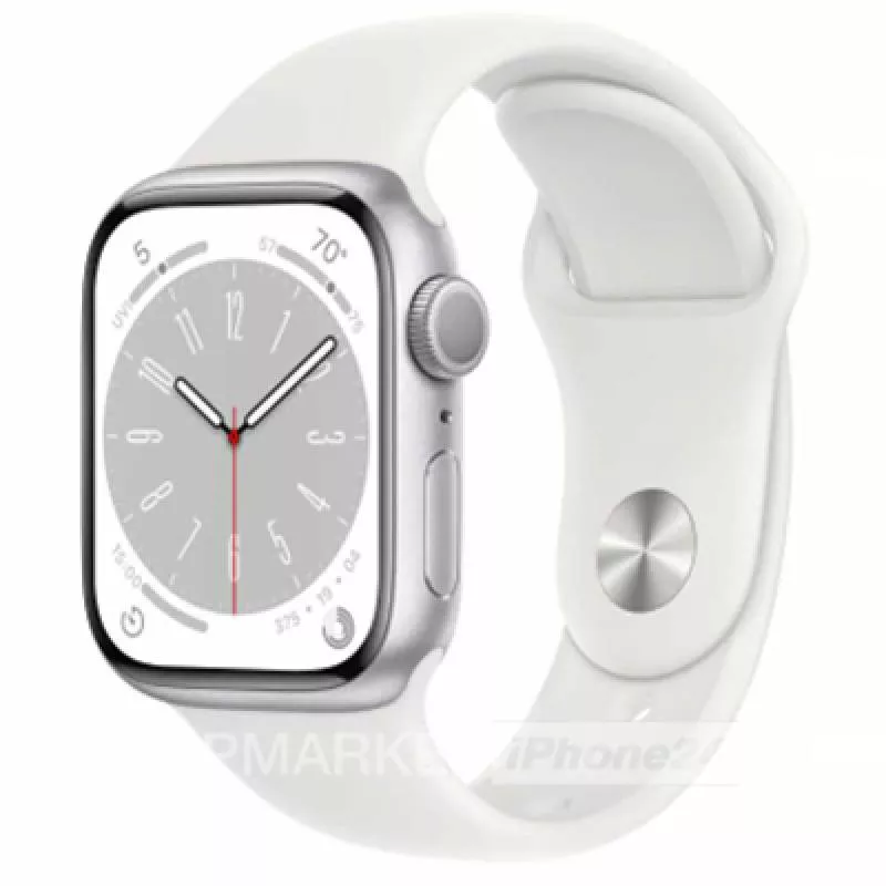 Часы Apple Watch Series 8 45 мм Cellular, корпус из алюминия серебристого цвета, спортивный ремешок белого цвета (для других стран)