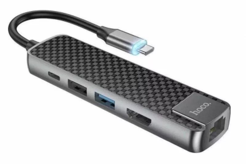Хаб Hoco HB23 5in1 (Type-C-USB3.0+USB2.0+LAN+HDMI)