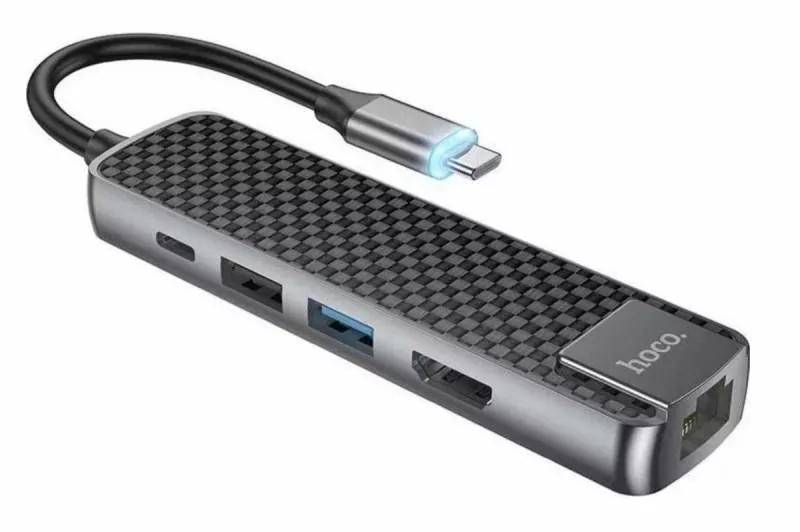 Хаб Hoco HB23 5in1 (Type-C-USB3.0+USB2.0+LAN+HDMI)
